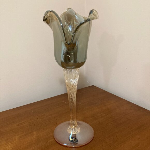 Murano Crystal Candle Holder Long Stem Made In Italy - Picture 1 of 6